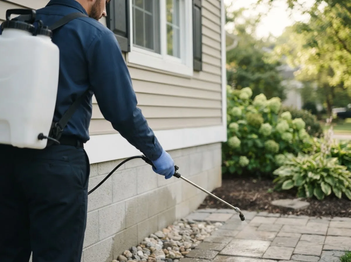 Pest control technician inspecting a home in Oronoco, MN